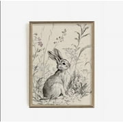 Easter Bunny Sketch Wall Art Print Abstract Rabbit Sketch Flower Rabbit Poster Canvas Painting for Living Room Bedroom Dorm Spring Farmhouse Easter Decor Unframed
